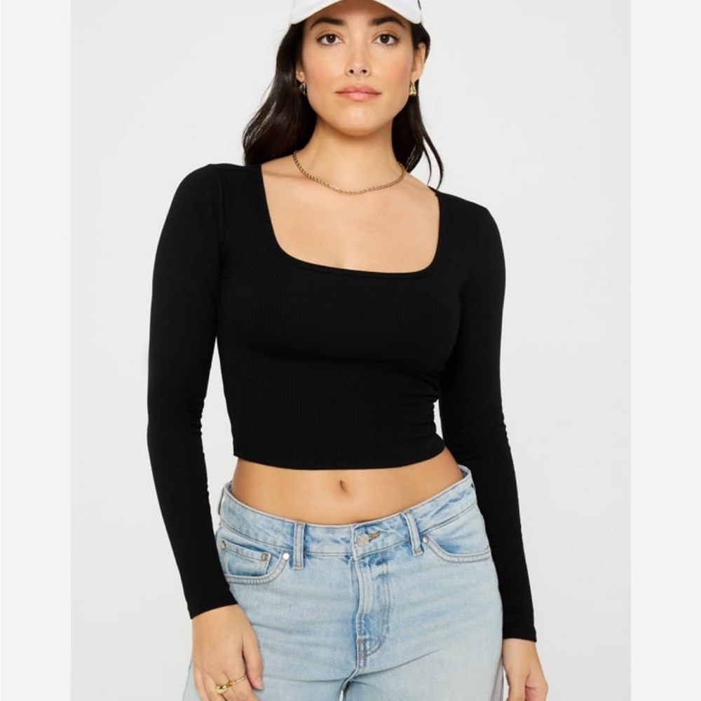 Fabletics Daily Rib Cropped Square Neck Long-Sleeve Shirt Size M Athleisure